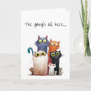 Group Birthday with Big Eye Quirky Cats Greeting Card