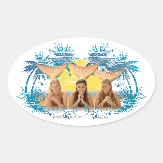 Group Blue Palm Tree Graphic Oval Sticker (Front)