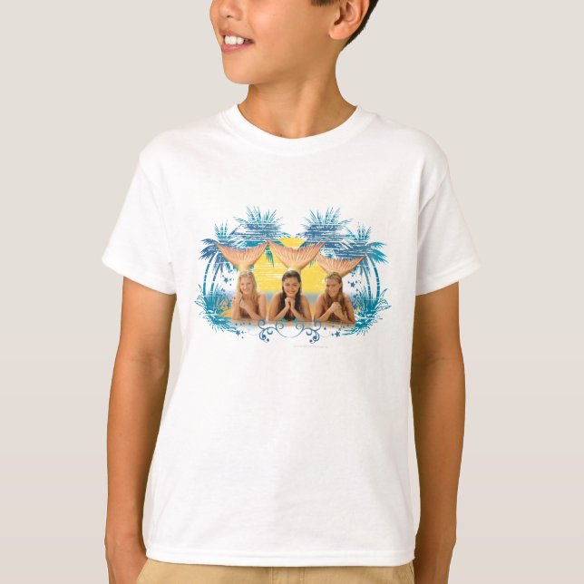 Group Blue Palm Tree Graphic T-Shirt (Front)
