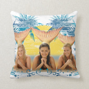Group Blue Palm Tree Graphic Throw Pillow