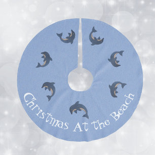 Group Blue White Jumping dolphins Beach Christmas Brushed Polyester Tree Skirt