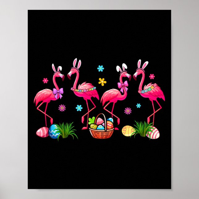 Group Bunny Flamingos Easter Chocolate Eggs Basket Poster (Front)