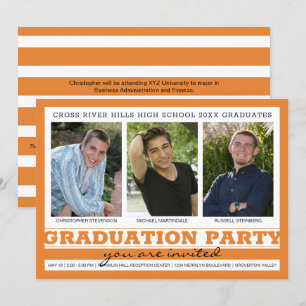 Group Graduation Party 3 Photos Orange Black Invitation