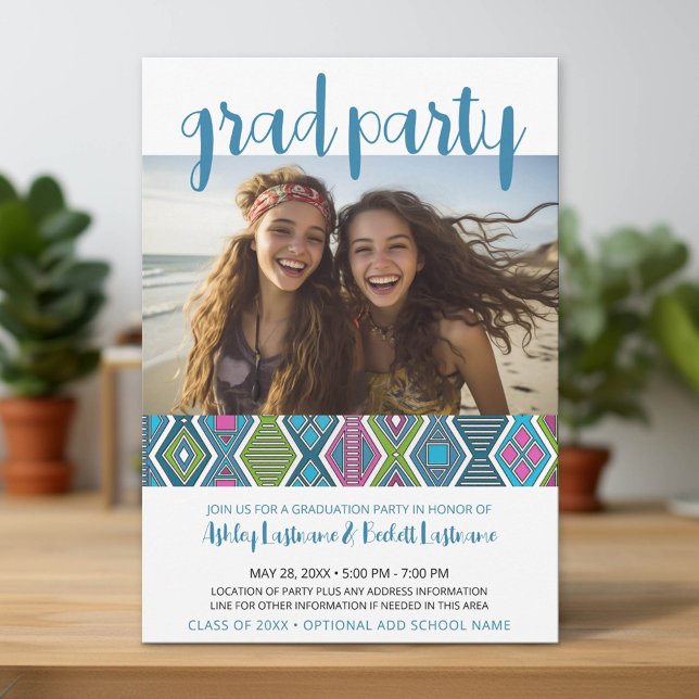 Group Graduation Party - Colourful Tribal Pattern Invitation (Group Graduation Party Invitation)