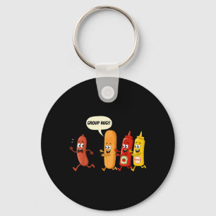 Group Hug Sausage Bun Chup Mustard Funny Hotdog Keychain