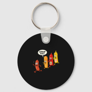 Group hug sausage bun ketchup mustard funny hotdog keychain