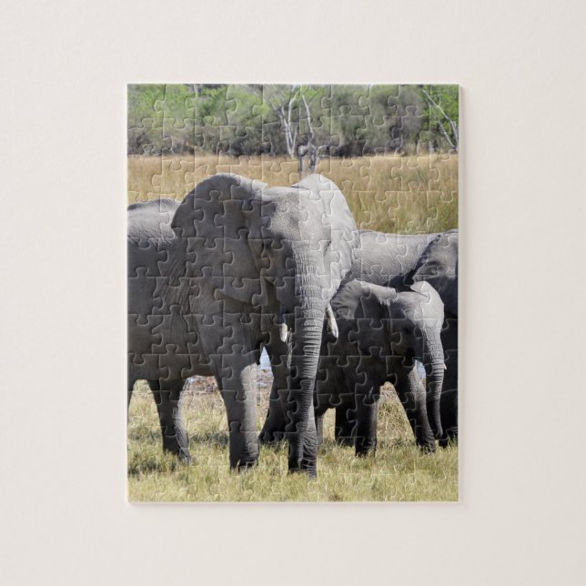 Group of African Elephants in Front of Water Hole Jigsaw Puzzle (Vertical)