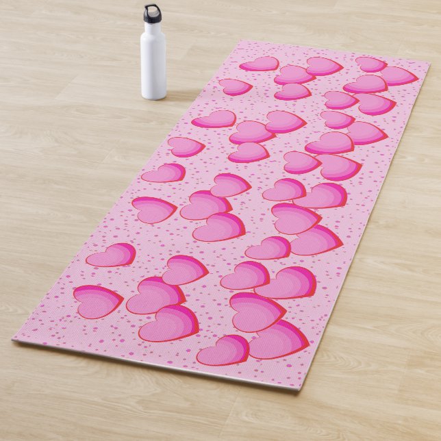 Group of Bright Pretty Hearts shades of Pink Dots Yoga Mat (In Situ)