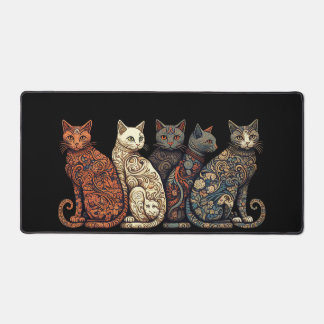 Group of Cats in Victorian Wallpaper Style Desk Mat