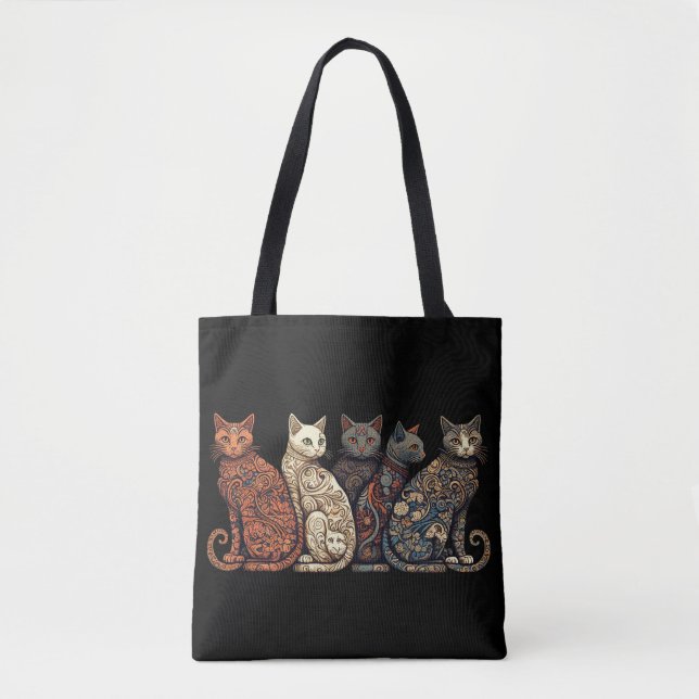 Group of Cats in Victorian Wallpaper Style Tote Bag (Front)