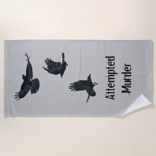 Group of Crows Murder Birds Black Silhouette   Beach Towel (Front)