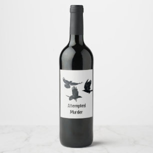 Group of Crows Murder Birds Black Silhouette Wine Label