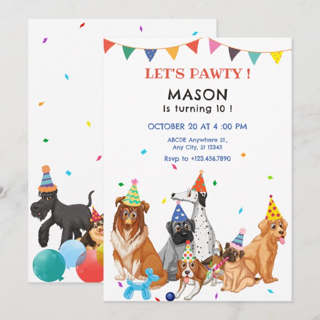 Group of dog breeds party birthday Invitation (Front/Back)