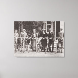 Group of Edwardian bicyclists, early 1900s (b/w ph Canvas Print