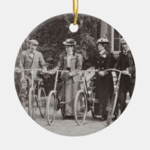 Group of Edwardian bicyclists, early 1900s (b/w ph Ceramic Ornament