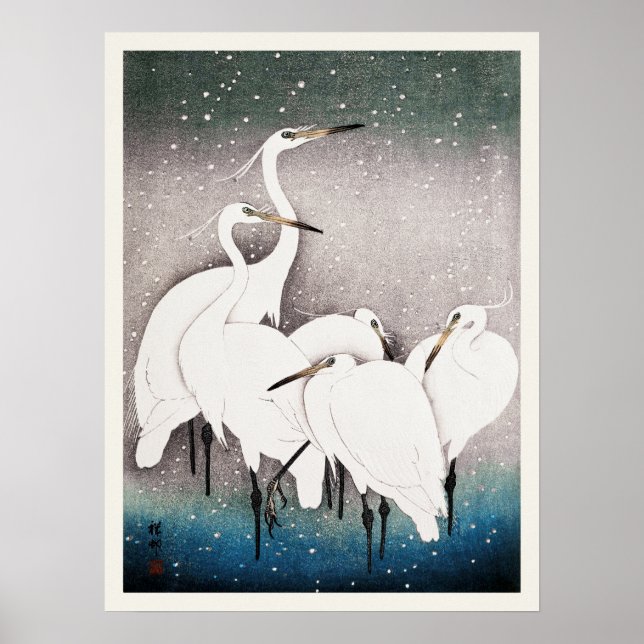 Group Of Egrets Ohara Koson Japanese Bird Print (Front)
