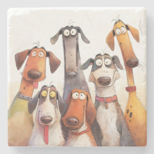 Group of Funny Crazy Dogs Stone Coaster