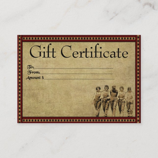Group Of Gals- Prim Gift Certificate Cards (Front)