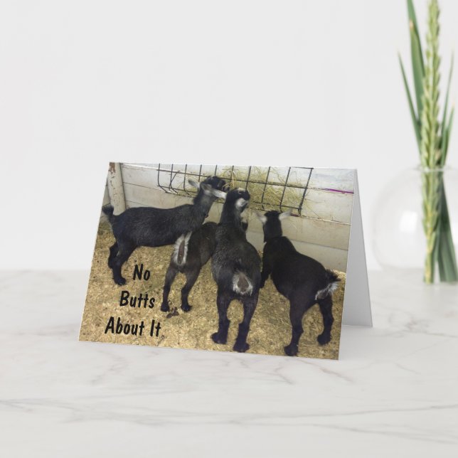 GROUP OF GOATS SEND NO BUTTS ABOUT IT BIRTHDAY FUN CARD (Front)