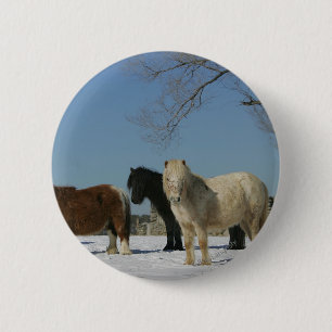 Group of Miniature Horses in the Snow 2 Inch Round Button