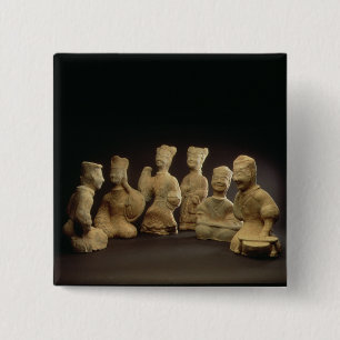 Group of Musicians, Dancers and Servants (terracot 2 Inch Square Button