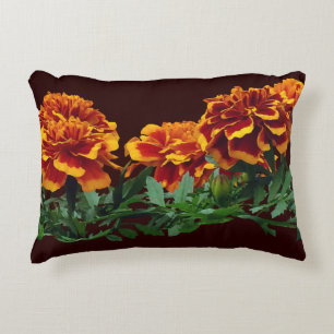 Group of Orange Marigolds With Yellow Tips Accent Pillow