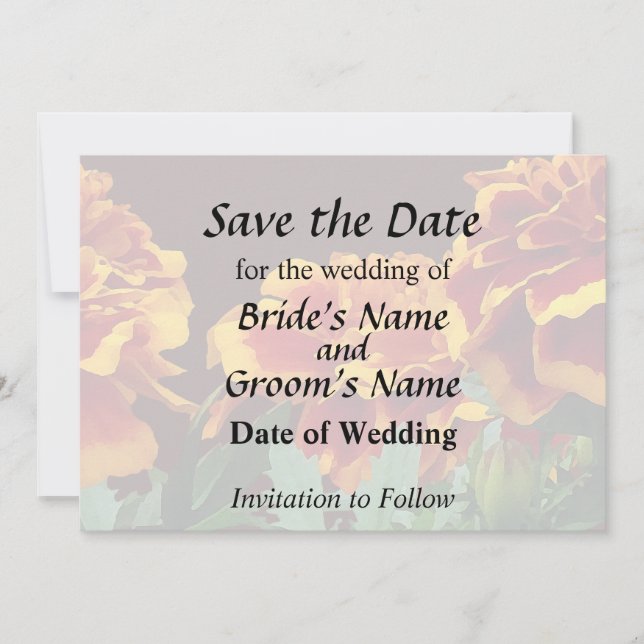 Group of Orange Marigolds With Yellow Tips Save The Date (Front)