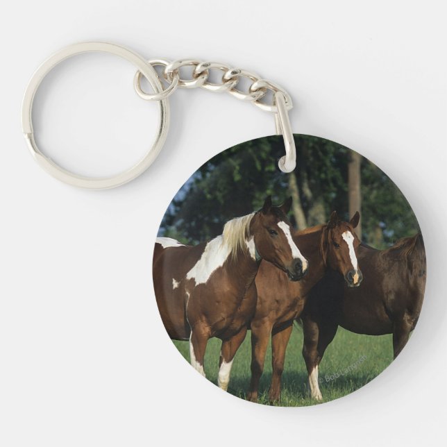 Group of Paint Horses Standing Keychain (Front)