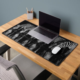 Group of Plains Zebra Drink Together at Night Desk Mat