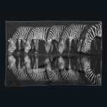 Group of Plains Zebra Drink Together at Night Kitchen Towel<br><div class="desc">Africa,  East Africa,  Kenya,  Great Rift Valley,  Olkirimatian Conservancy,  plains zebra,  Equus quagga.  A group of plains zebra drink together at night.  B & W</div>