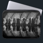 Group of Plains Zebra Drink Together at Night Laptop Sleeve<br><div class="desc">Africa,  East Africa,  Kenya,  Great Rift Valley,  Olkirimatian Conservancy,  plains zebra,  Equus quagga.  A group of plains zebra drink together at night.  B & W</div>