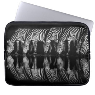 Group of Plains Zebra Drink Together at Night Laptop Sleeve