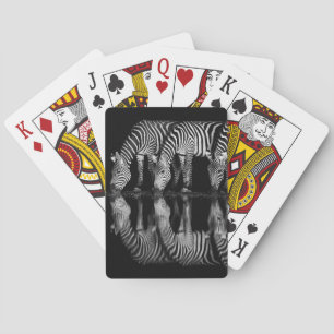 Group of Plains Zebra Drink Together at Night Playing Cards