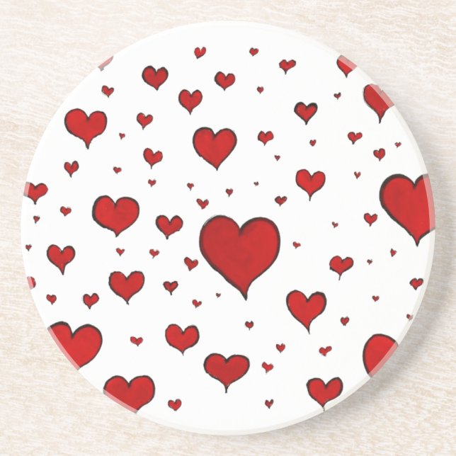 Group of Red Hearts Sandstone Coaster (Front)