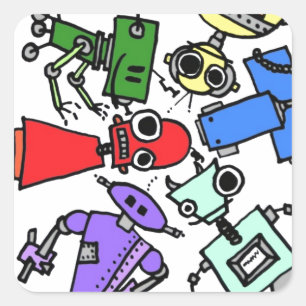 Group of robots 2 square sticker