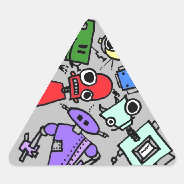 Group of robots 4 triangle sticker (Front)