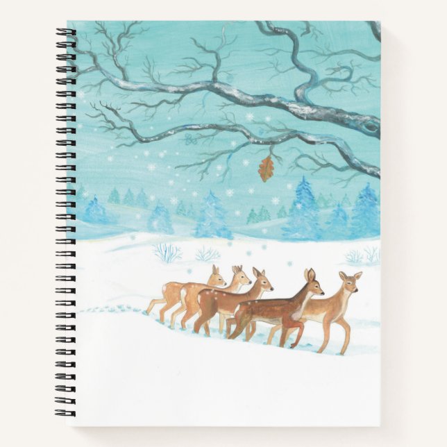 Group of Roe Deer in Winter Illustration Notebook (Front)