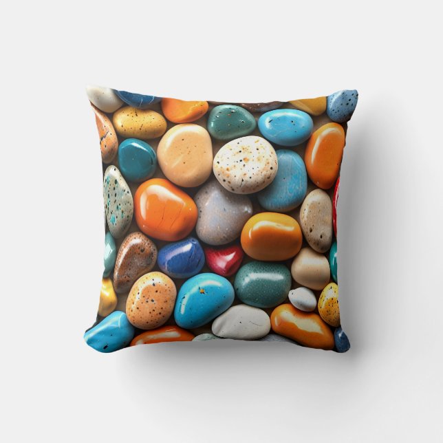 Group of Shiny Polished Coloured Rocks Throw Pillow (Front)