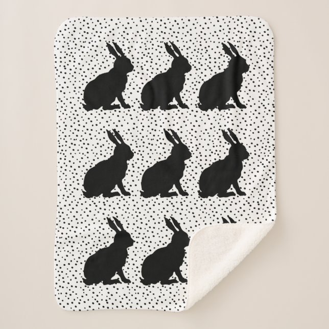 Group of Sitting black Silhouette Rabbits Dots Sherpa Blanket (Front)