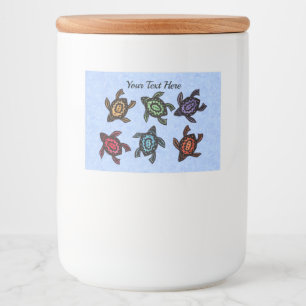 Group of Six Bright Colourful Abstract Turtles Blu Food Label