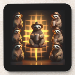 Group Of Sloths Drinking Coffee Coaster