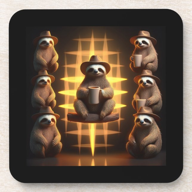 Group Of Sloths Drinking Coffee Coaster (Front)