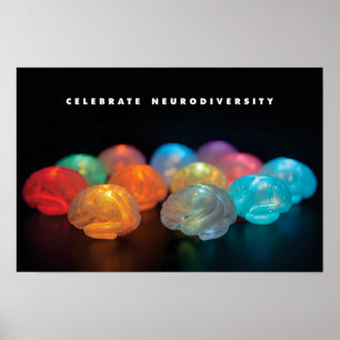 Group of small glowing brains in multiple colors o poster