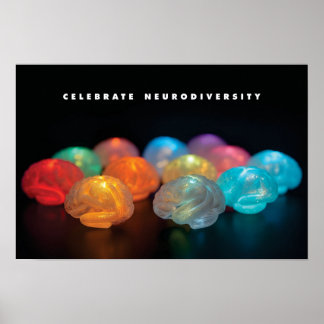 Group of small glowing brains in multiple colours  poster