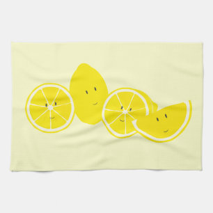 Group of smiling lemon characters kitchen towel