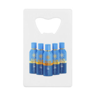 Group of sunscreen lotions credit card bottle opener