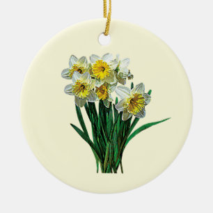 Group of White Daffodils Ceramic Ornament