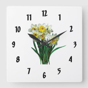 Group of White Daffodils Square Wall Clock