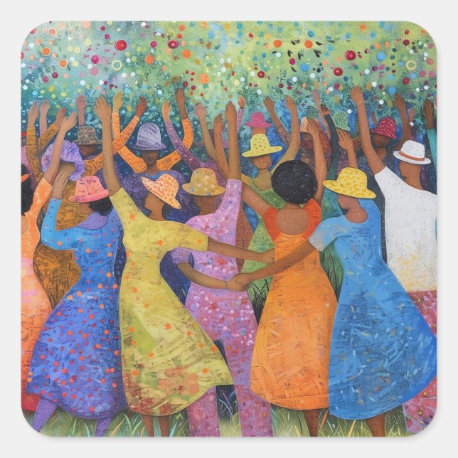 Group of Women Celebrating Participating Square Sticker (Front)