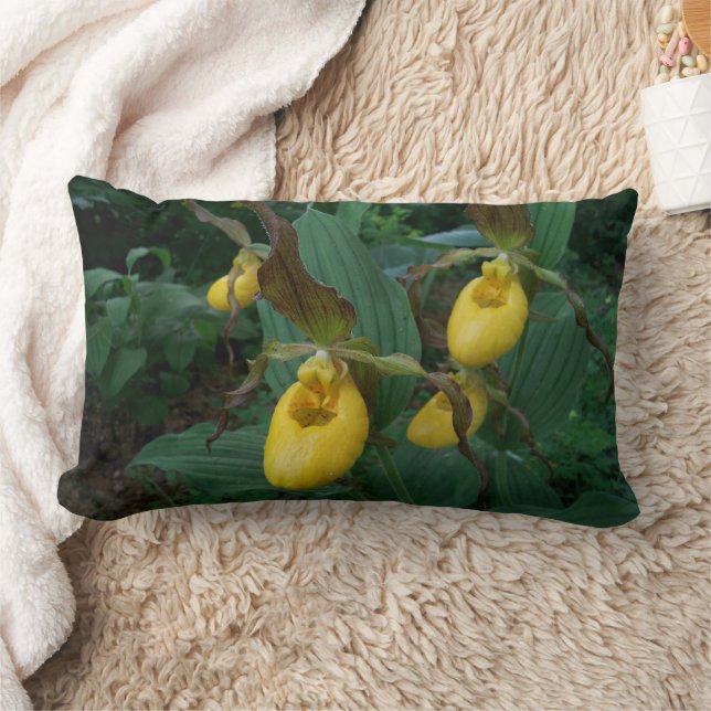 Group Of Yellow Lady's Slipper Orchid Flowers Lumbar Pillow